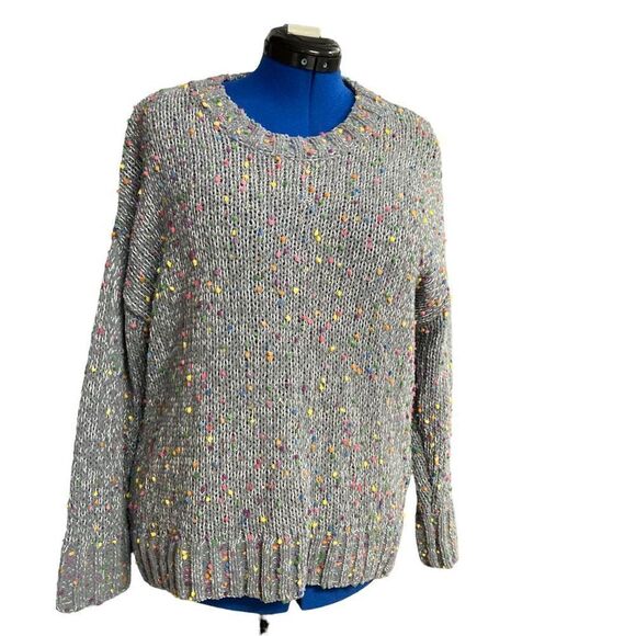 SEVEN 7 Chenille Gray  Popcorn Confetti Crewneck Knit Sweater Size Medium - Picture 8 of 10
